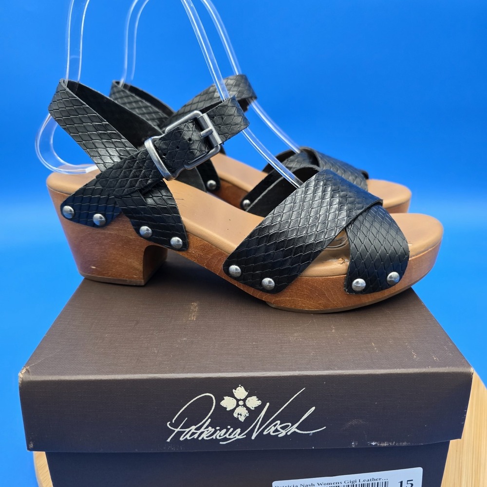 Patricia Nash Gigi Black Leather Clog Sandal Women's US‎ 7 EU 37 w/original box